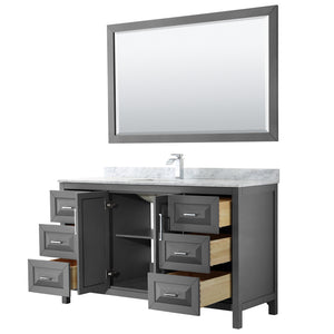 Daria 60 Inch Single Bathroom Vanity in Dark Gray White Carrara Marble Countertop Undermount Square Sink and 58 Inch Mirror