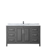 Daria 60 Inch Single Bathroom Vanity in Dark Gray White Carrara Marble Countertop Undermount Square Sink and No Mirror