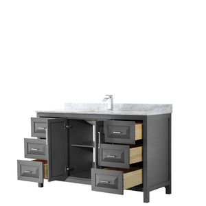 Daria 60 Inch Single Bathroom Vanity in Dark Gray White Carrara Marble Countertop Undermount Square Sink and No Mirror
