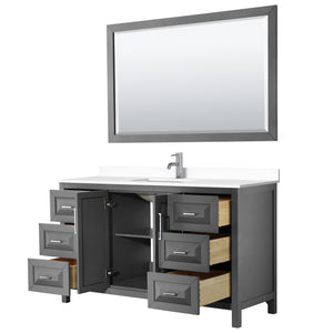 Daria 60 Inch Single Bathroom Vanity in Dark Gray White Cultured Marble Countertop Undermount Square Sink 58 Inch Mirror