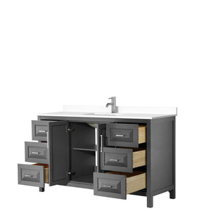 Daria 60 Inch Single Bathroom Vanity in Dark Gray White Cultured Marble Countertop Undermount Square Sink No Mirror