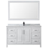 Daria 60 Inch Single Bathroom Vanity in White White Carrara Marble Countertop Undermount Square Sink Matte Black Trim 58 Inch Mirror