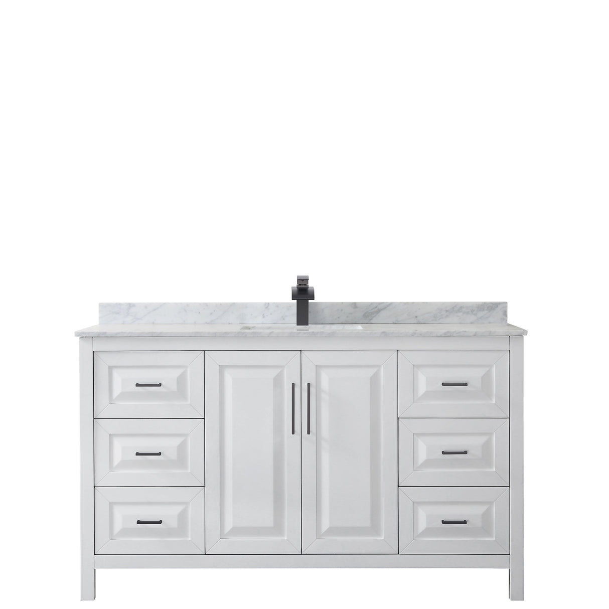 Daria 60 Inch Single Bathroom Vanity in White White Carrara Marble Countertop Undermount Square Sink Matte Black Trim