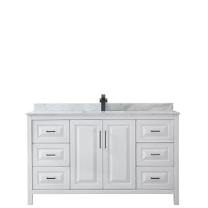 Daria 60 Inch Single Bathroom Vanity in White White Carrara Marble Countertop Undermount Square Sink Matte Black Trim