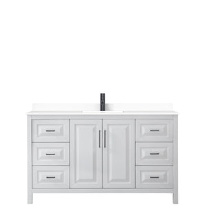 Daria 60 Inch Single Bathroom Vanity in White White Cultured Marble Countertop Undermount Square Sink Matte Black Trim