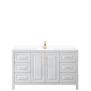 Daria 60 Inch Single Bathroom Vanity in White White Cultured Marble Countertop Undermount Square Sink Brushed Gold Trim