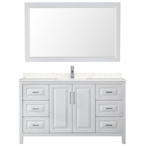 Daria 60 Inch Single Bathroom Vanity in White Carrara Cultured Marble Countertop Undermount Square Sink 58 Inch Mirror