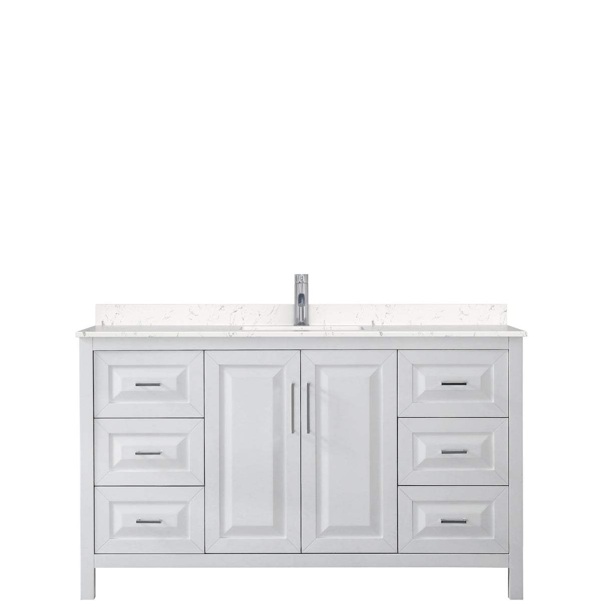 Daria 60 Inch Single Bathroom Vanity in White Carrara Cultured Marble Countertop Undermount Square Sink No Mirror