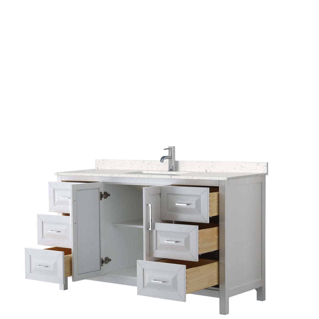 Daria 60 Inch Single Bathroom Vanity in White Carrara Cultured Marble Countertop Undermount Square Sink No Mirror