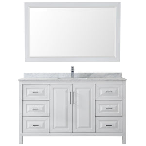 Daria 60 Inch Single Bathroom Vanity in White White Carrara Marble Countertop Undermount Square Sink and 58 Inch Mirror