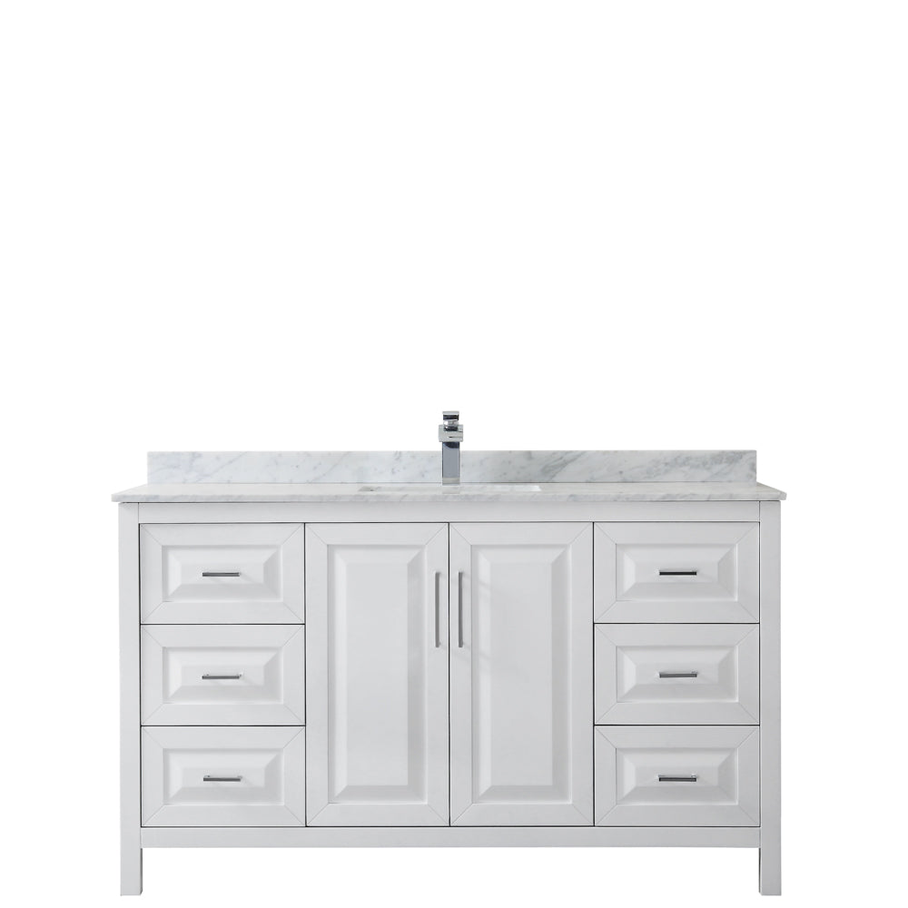 Daria 60 Inch Single Bathroom Vanity in White White Carrara Marble Countertop Undermount Square Sink and No Mirror