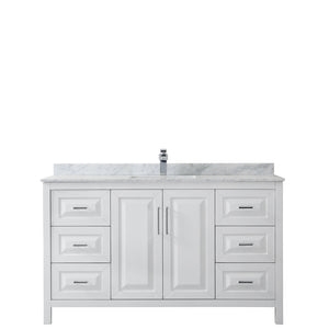 Daria 60 Inch Single Bathroom Vanity in White White Carrara Marble Countertop Undermount Square Sink and No Mirror