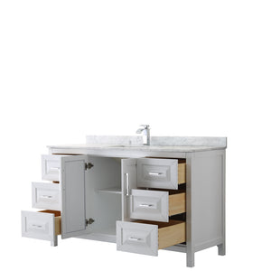 Daria 60 Inch Single Bathroom Vanity in White White Carrara Marble Countertop Undermount Square Sink and No Mirror