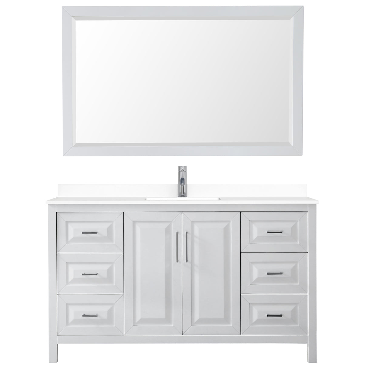 Daria 60 Inch Single Bathroom Vanity in White White Cultured Marble Countertop Undermount Square Sink 58 Inch Mirror
