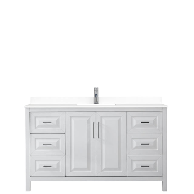 Daria 60 Inch Single Bathroom Vanity in White White Cultured Marble Countertop Undermount Square Sink No Mirror