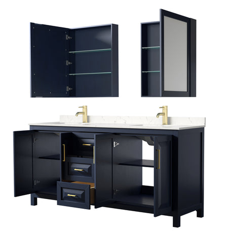 Daria 72 Inch Double Bathroom Vanity in Dark Blue Carrara Cultured Marble Countertop Undermount Square Sinks Medicine Cabinets
