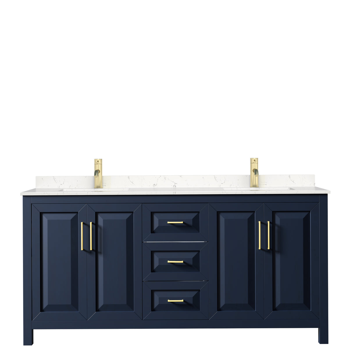 Daria 72 Inch Double Bathroom Vanity in Dark Blue Carrara Cultured Marble Countertop Undermount Square Sinks No Mirror