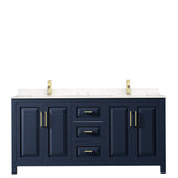 Daria 72 Inch Double Bathroom Vanity in Dark Blue Carrara Cultured Marble Countertop Undermount Square Sinks No Mirror