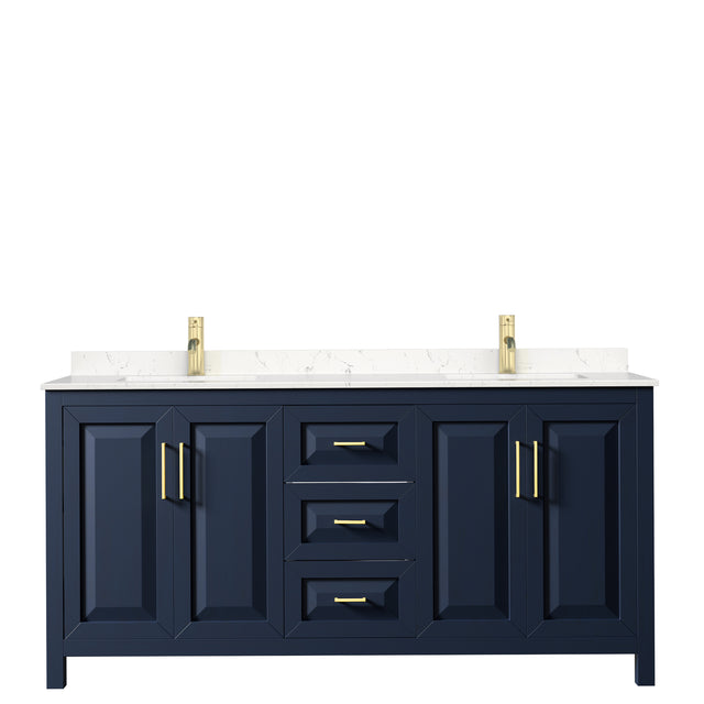 Daria 72 Inch Double Bathroom Vanity in Dark Blue Carrara Cultured Marble Countertop Undermount Square Sinks No Mirror
