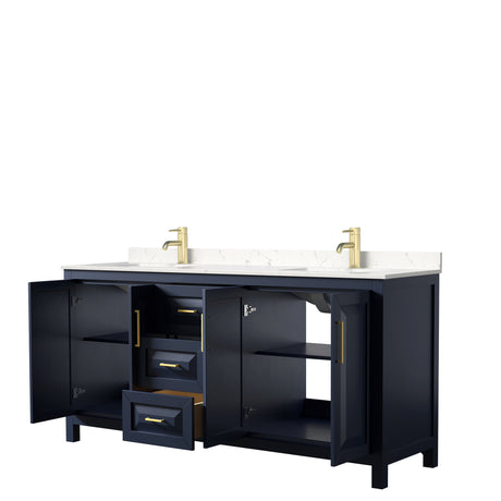 Daria 72 Inch Double Bathroom Vanity in Dark Blue Carrara Cultured Marble Countertop Undermount Square Sinks No Mirror