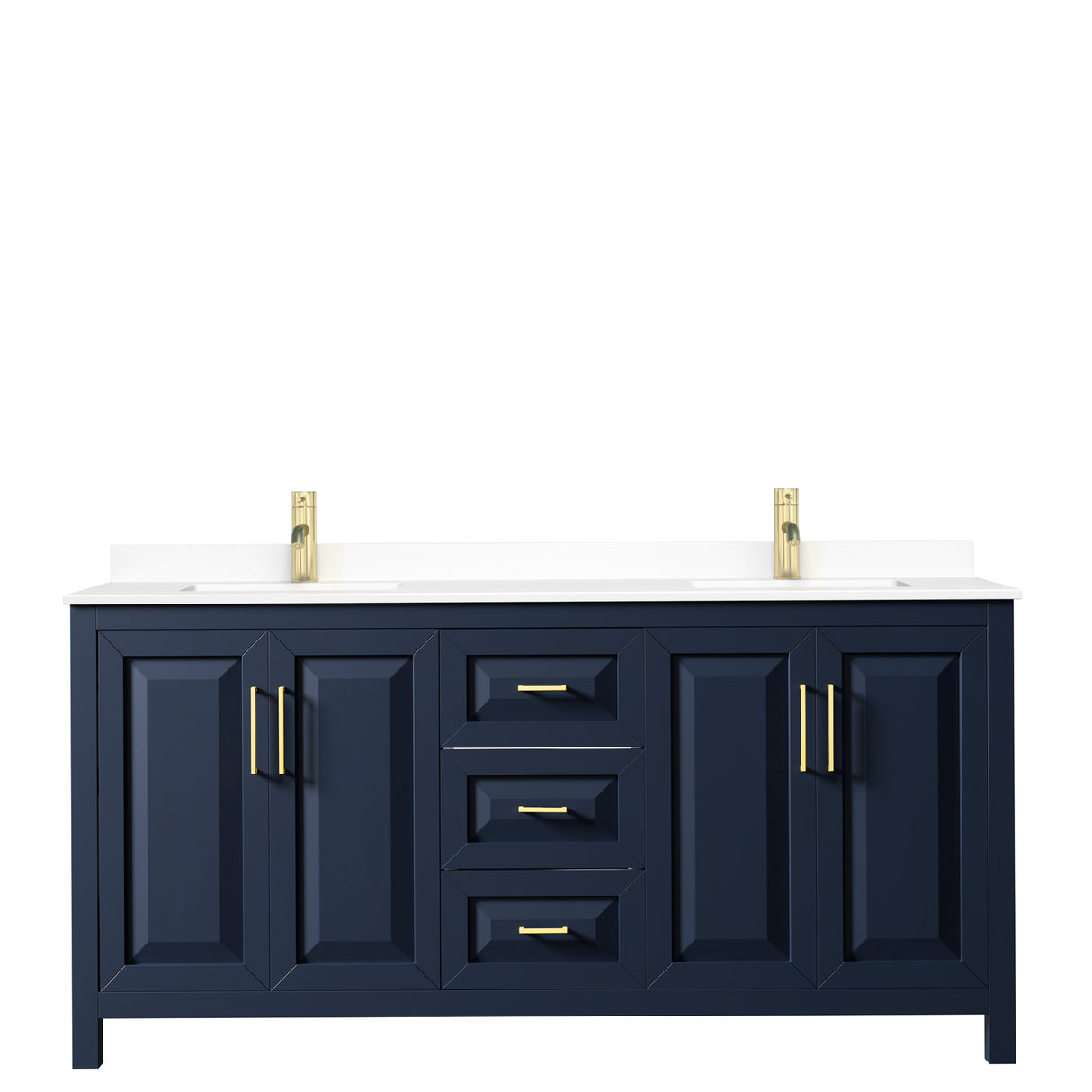 Daria 72 Inch Double Bathroom Vanity in Dark Blue White Cultured Marble Countertop Undermount Square Sinks No Mirror