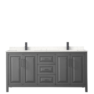 Daria 72 Inch Double Bathroom Vanity in Dark Gray Carrara Cultured Marble Countertop Undermount Square Sinks Matte Black Trim