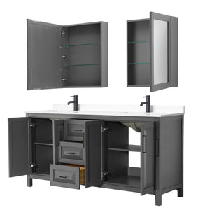 Daria 72 Inch Double Bathroom Vanity in Dark Gray White Cultured Marble Countertop Undermount Square Sinks Matte Black Trim Medicine Cabinets
