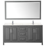 Daria 72 Inch Double Bathroom Vanity in Dark Gray Carrara Cultured Marble Countertop Undermount Square Sinks 70 Inch Mirror