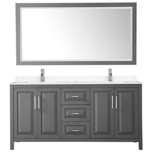 Daria 72 Inch Double Bathroom Vanity in Dark Gray Carrara Cultured Marble Countertop Undermount Square Sinks 70 Inch Mirror