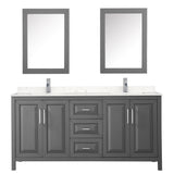 Daria 72 Inch Double Bathroom Vanity in Dark Gray Carrara Cultured Marble Countertop Undermount Square Sinks Medicine Cabinets