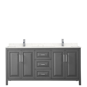 Daria 72 Inch Double Bathroom Vanity in Dark Gray Carrara Cultured Marble Countertop Undermount Square Sinks No Mirror