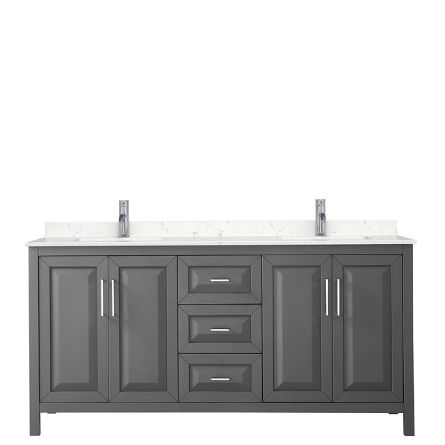 Daria 72 Inch Double Bathroom Vanity in Dark Gray Carrara Cultured Marble Countertop Undermount Square Sinks No Mirror