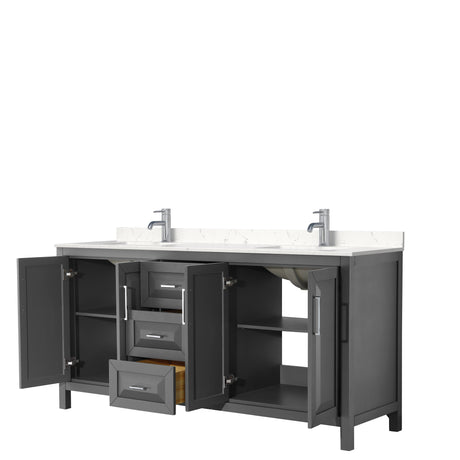 Daria 72 Inch Double Bathroom Vanity in Dark Gray Carrara Cultured Marble Countertop Undermount Square Sinks No Mirror