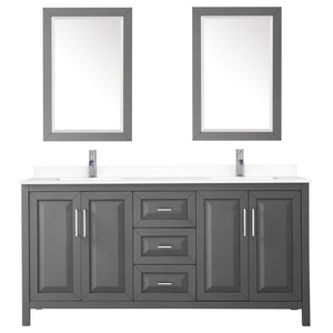 Daria 72 Inch Double Bathroom Vanity in Dark Gray White Cultured Marble Countertop Undermount Square Sinks 24 Inch Mirrors
