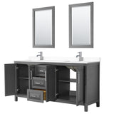 Daria 72 Inch Double Bathroom Vanity in Dark Gray White Cultured Marble Countertop Undermount Square Sinks 24 Inch Mirrors