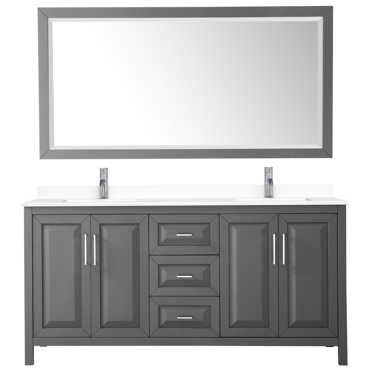 Daria 72 Inch Double Bathroom Vanity in Dark Gray White Cultured Marble Countertop Undermount Square Sinks 70 Inch Mirror