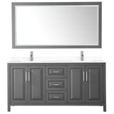 Daria 72 Inch Double Bathroom Vanity in Dark Gray White Cultured Marble Countertop Undermount Square Sinks 70 Inch Mirror