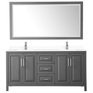 Daria 72 Inch Double Bathroom Vanity in Dark Gray White Cultured Marble Countertop Undermount Square Sinks 70 Inch Mirror