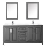 Daria 72 Inch Double Bathroom Vanity in Dark Gray White Cultured Marble Countertop Undermount Square Sinks Medicine Cabinets