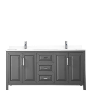Daria 72 Inch Double Bathroom Vanity in Dark Gray White Cultured Marble Countertop Undermount Square Sinks No Mirror