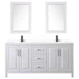 Daria 72 Inch Double Bathroom Vanity in White White Cultured Marble Countertop Undermount Square Sinks Matte Black Trim 24 Inch Mirrors