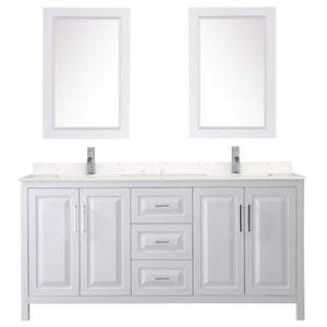 Daria 72 Inch Double Bathroom Vanity in White Carrara Cultured Marble Countertop Undermount Square Sinks 24 Inch Mirrors