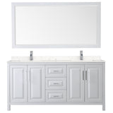 Daria 72 Inch Double Bathroom Vanity in White Carrara Cultured Marble Countertop Undermount Square Sinks 70 Inch Mirror