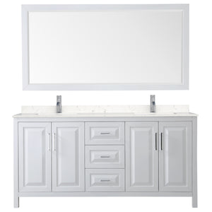 Daria 72 Inch Double Bathroom Vanity in White Carrara Cultured Marble Countertop Undermount Square Sinks 70 Inch Mirror