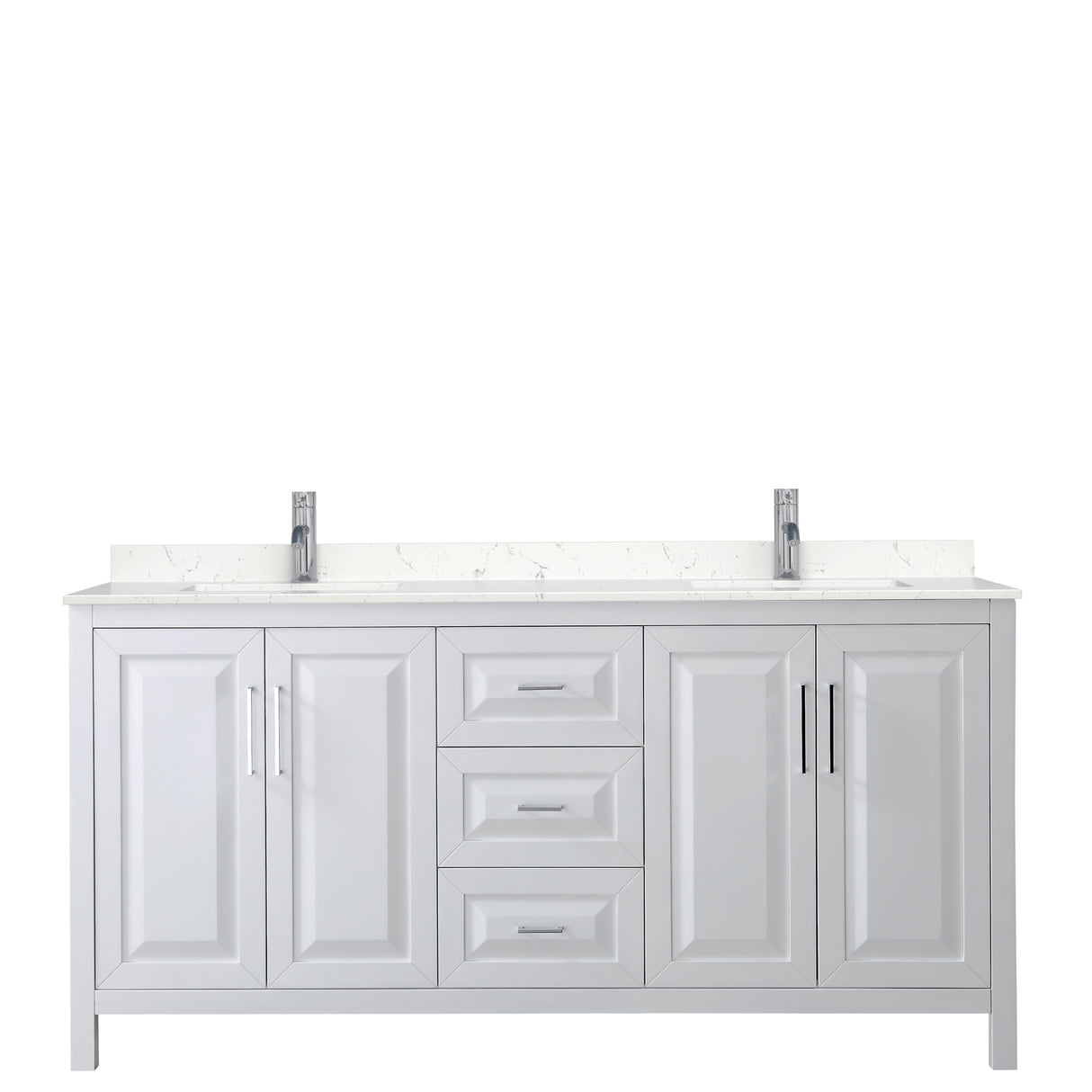 Daria 72 Inch Double Bathroom Vanity in White Carrara Cultured Marble Countertop Undermount Square Sinks No Mirror