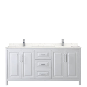 Daria 72 Inch Double Bathroom Vanity in White Carrara Cultured Marble Countertop Undermount Square Sinks No Mirror