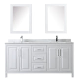 Daria 72 Inch Double Bathroom Vanity in White White Carrara Marble Countertop Undermount Square Sinks and Medicine Cabinets