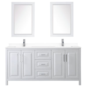 Daria 72 Inch Double Bathroom Vanity in White White Cultured Marble Countertop Undermount Square Sinks 24 Inch Mirrors