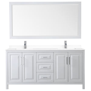 Daria 72 Inch Double Bathroom Vanity in White White Cultured Marble Countertop Undermount Square Sinks 70 Inch Mirror