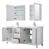 Daria 72 Inch Double Bathroom Vanity in White White Cultured Marble Countertop Undermount Square Sinks Medicine Cabinets